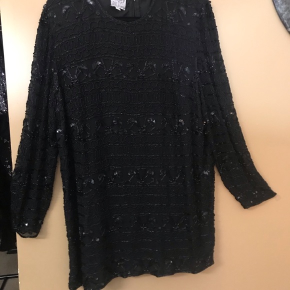 Ste’ney plus size vintage black long sleeve sequin beaded vintage blouse 1X - Picture 4 of 10